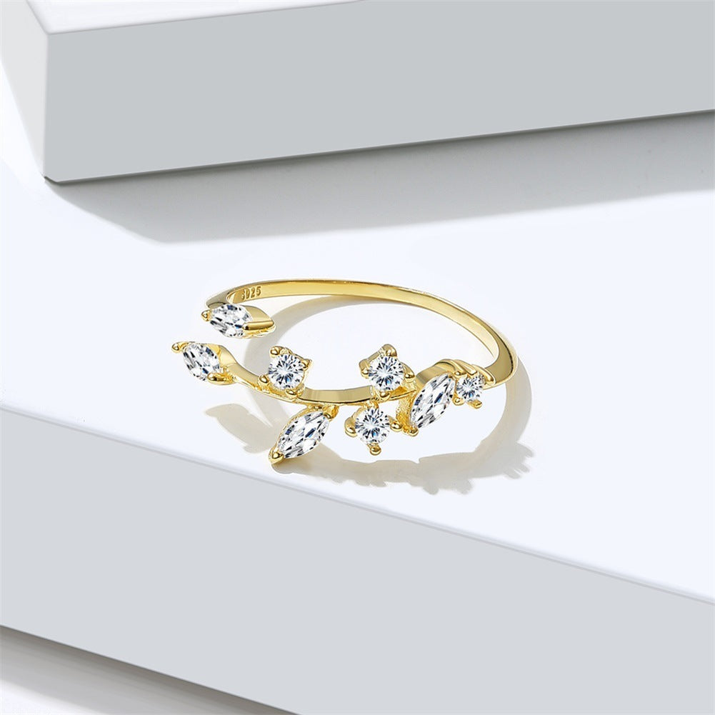 crystal Leaf Vine Adjustable Ring