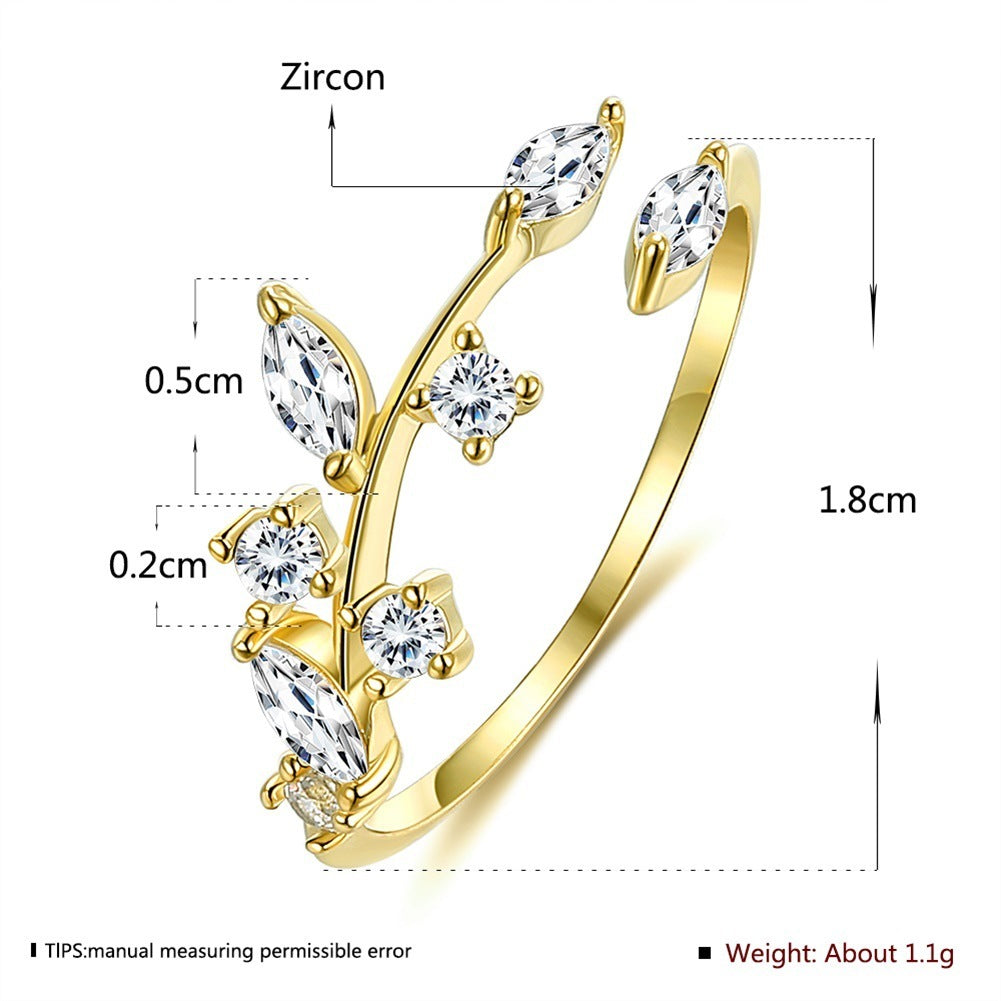 crystal Leaf Vine Adjustable Ring