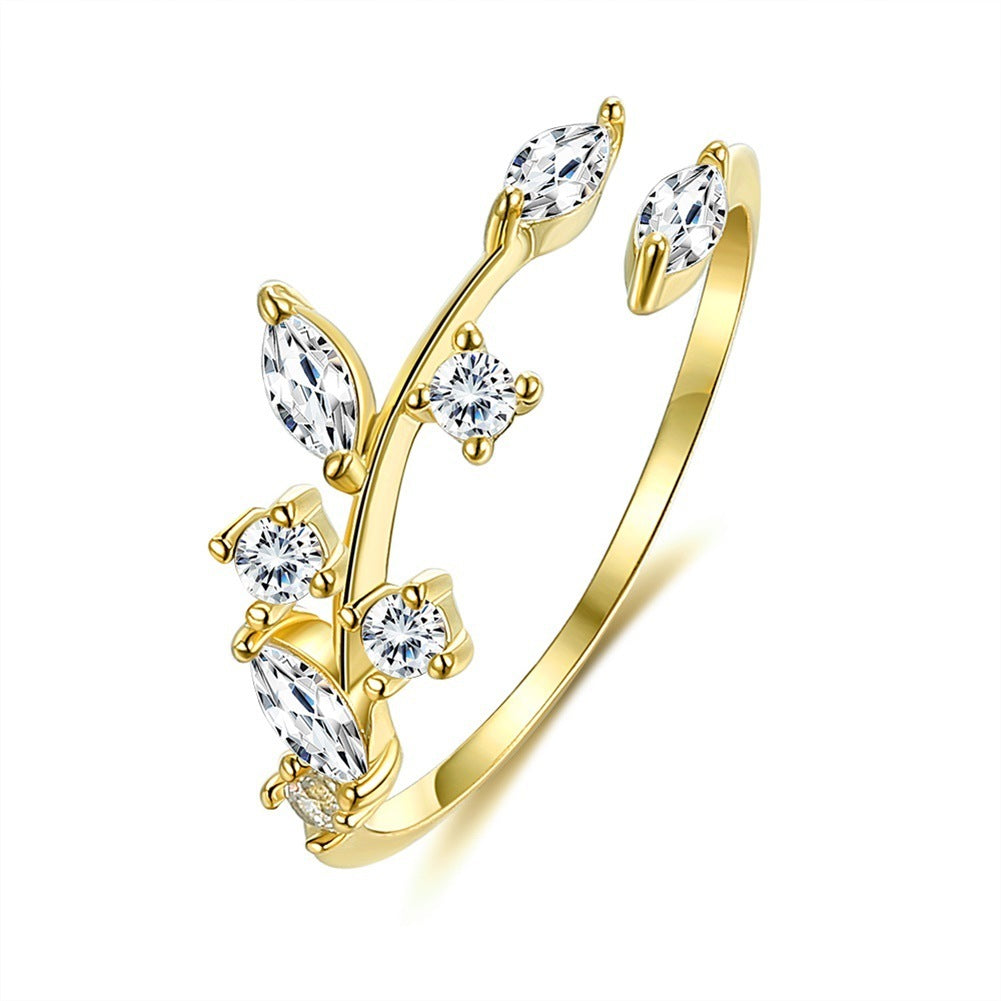 crystal Leaf Vine Adjustable Ring