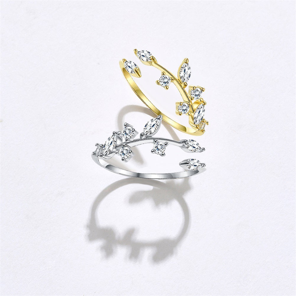 crystal Leaf Vine Adjustable Ring