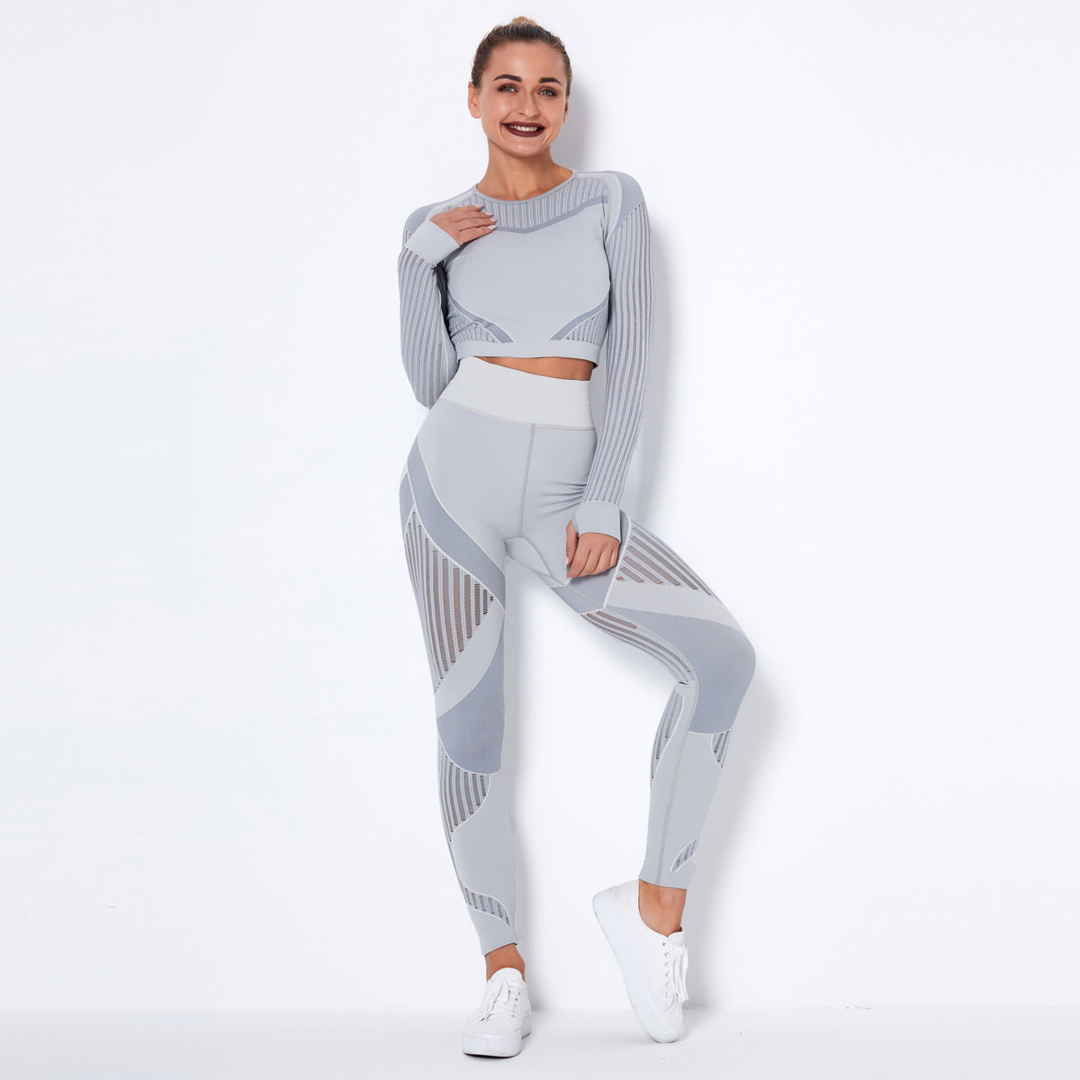 Women’s Seamless Knitted Long-Sleeve Yoga Outfit
