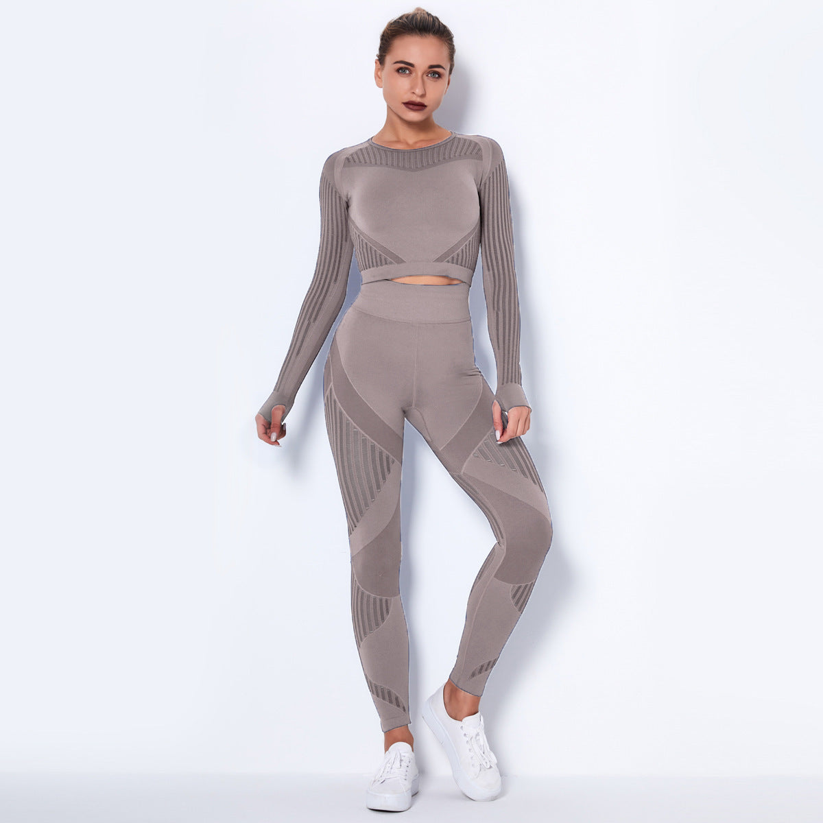 Women’s Seamless Knitted Long-Sleeve Yoga Outfit