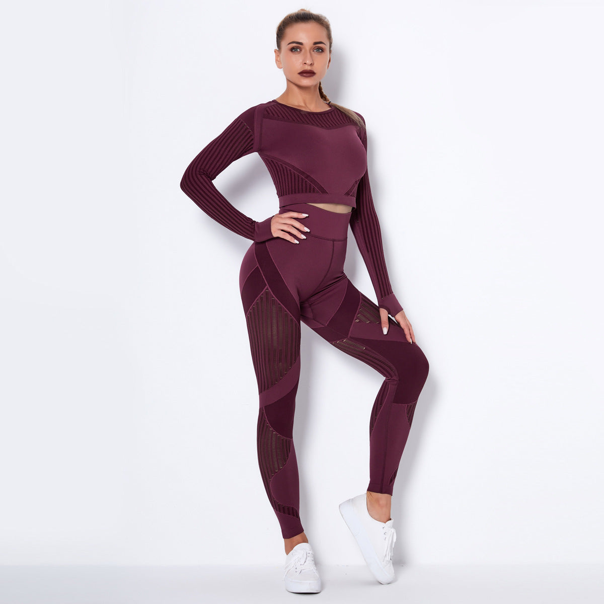 Women’s Seamless Knitted Long-Sleeve Yoga Outfit