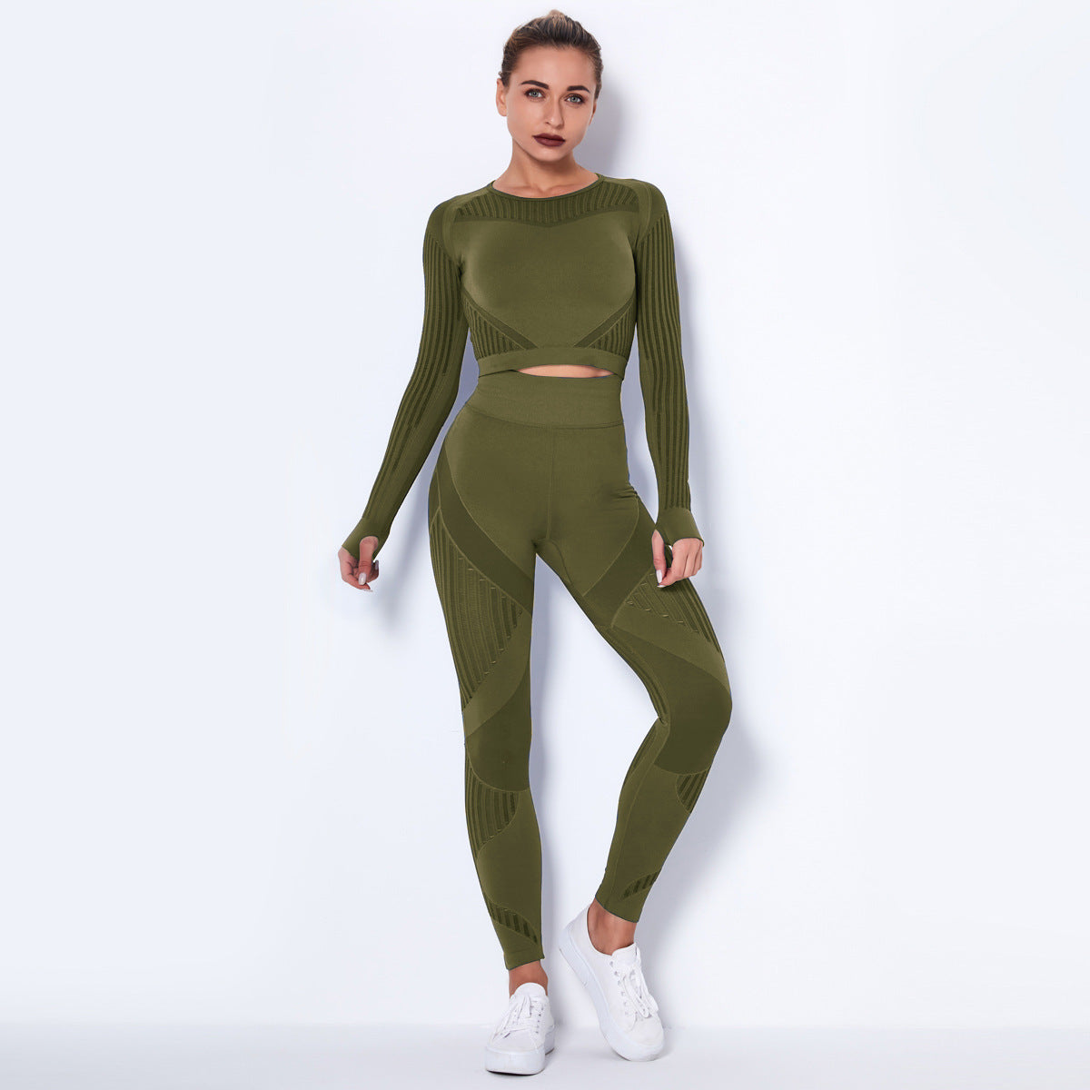 Women’s Seamless Knitted Long-Sleeve Yoga Outfit