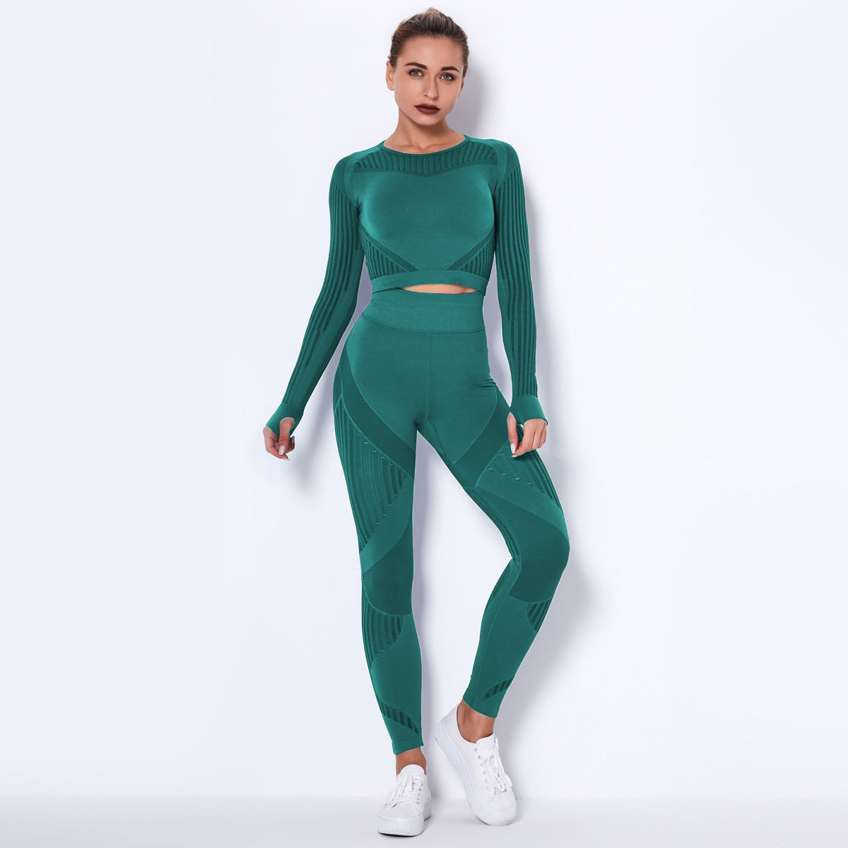 Women’s Seamless Knitted Long-Sleeve Yoga Outfit