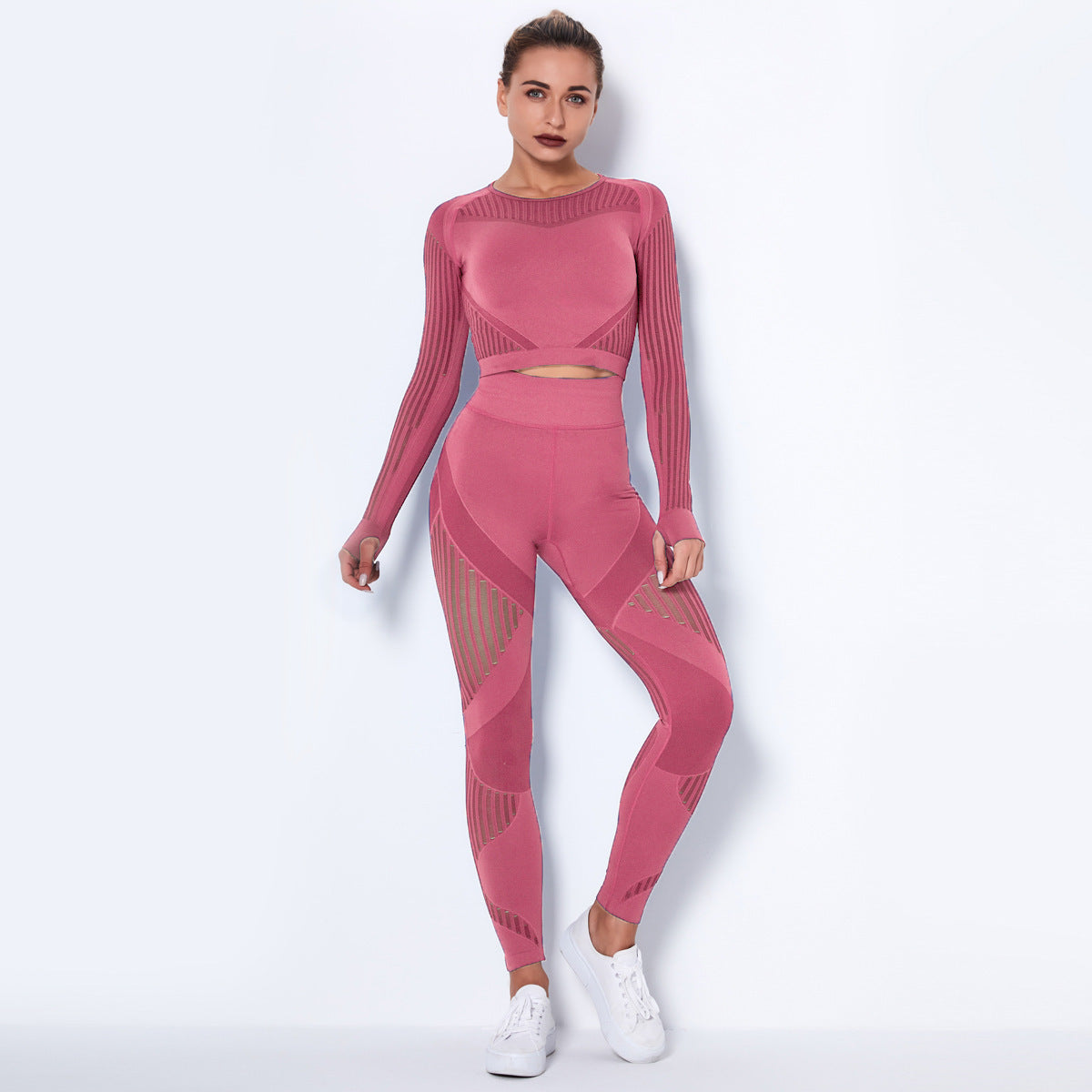 Women’s Seamless Knitted Long-Sleeve Yoga Outfit