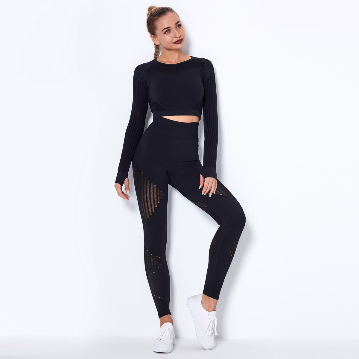 Women’s Seamless Knitted Long-Sleeve Yoga Outfit