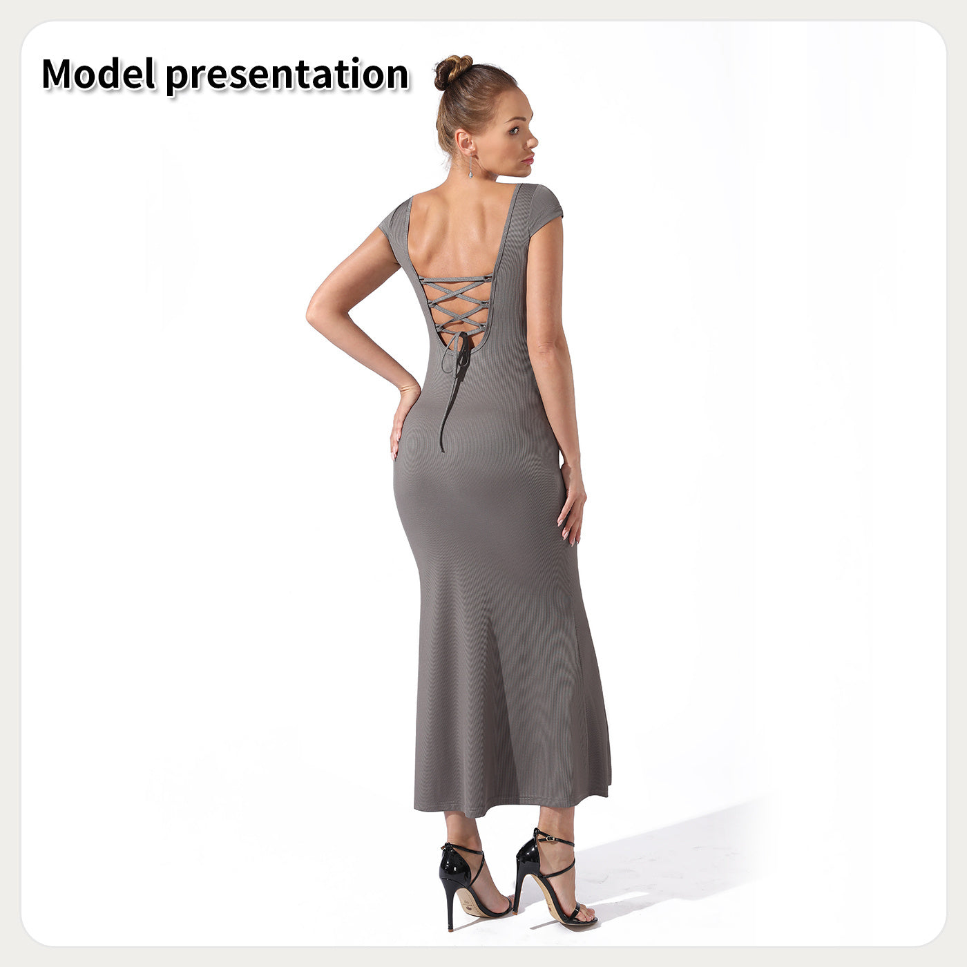 Elegant Slim Fit Ankle-Length Evening Dress – Black Halter Style