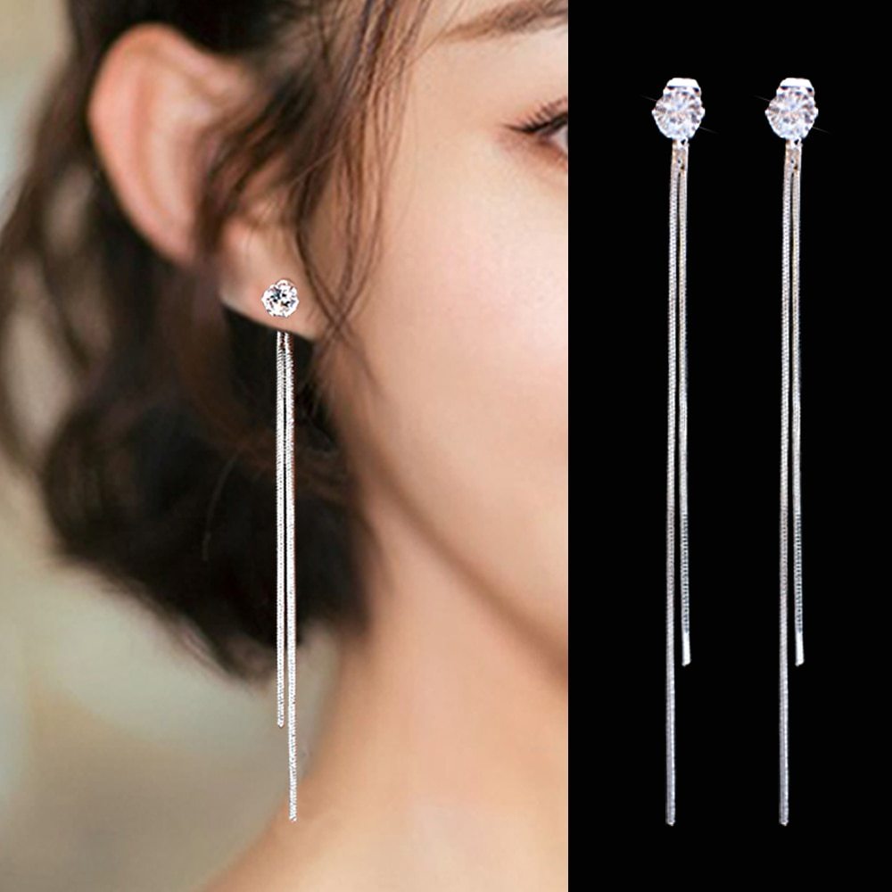 Elegant Crystal Long Tassel Earrings