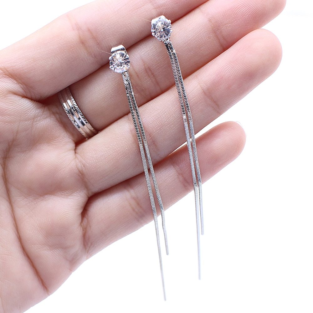 Elegant Crystal Long Tassel Earrings
