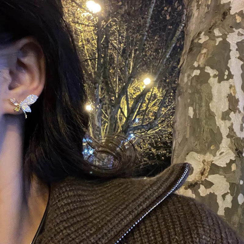 Golden Crystal Butterfly Earrings