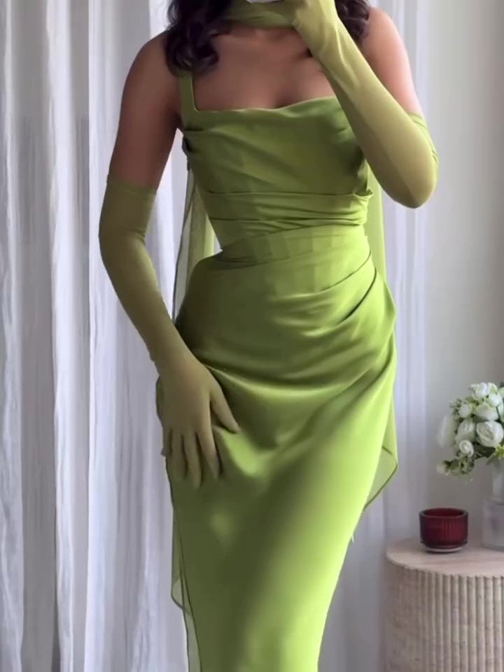 Flowy Pleated Maxi Dress with Straps