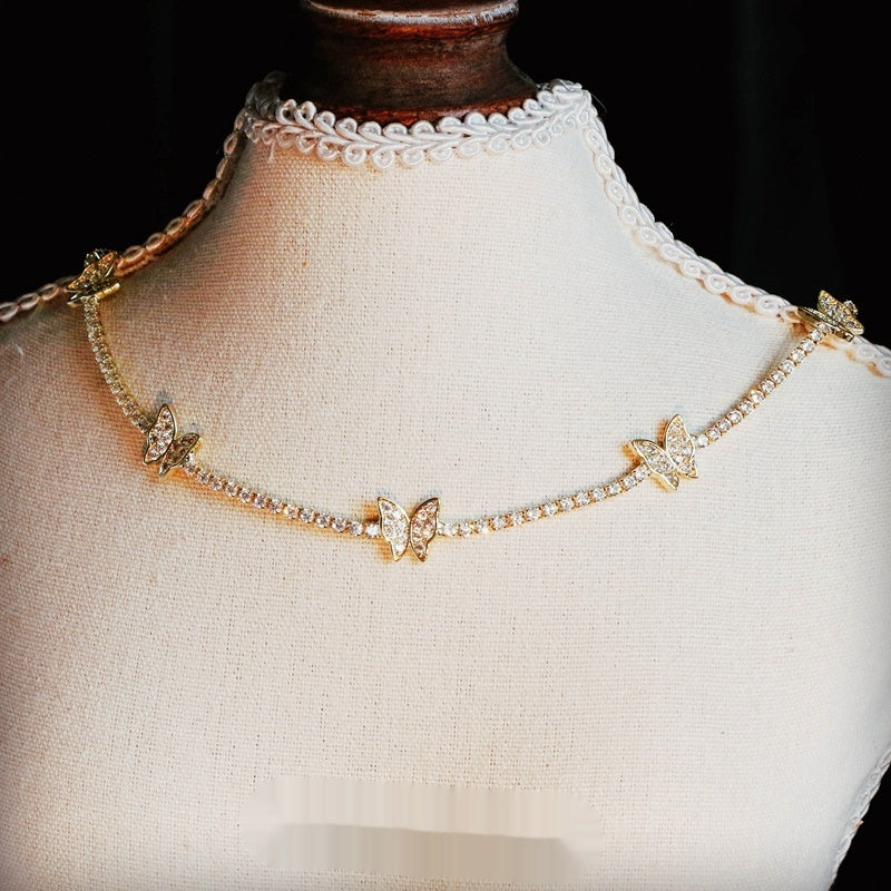 Versatile Butterfly Full Diamond Fashionable Zircon Necklace