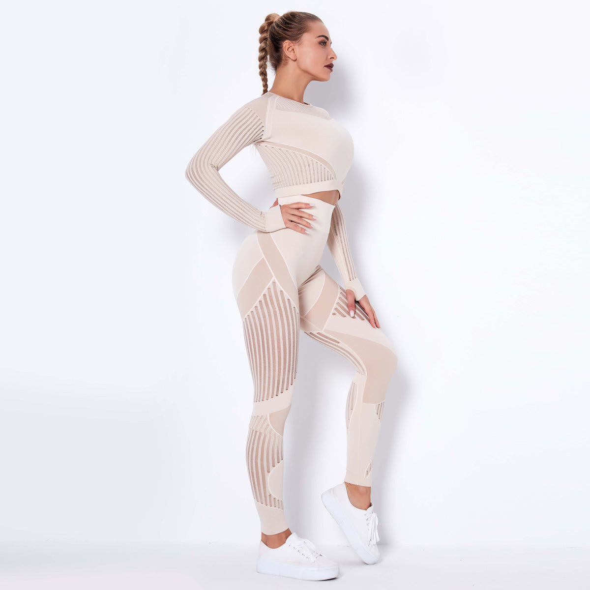 Women’s Seamless Knitted Long-Sleeve Yoga Outfit