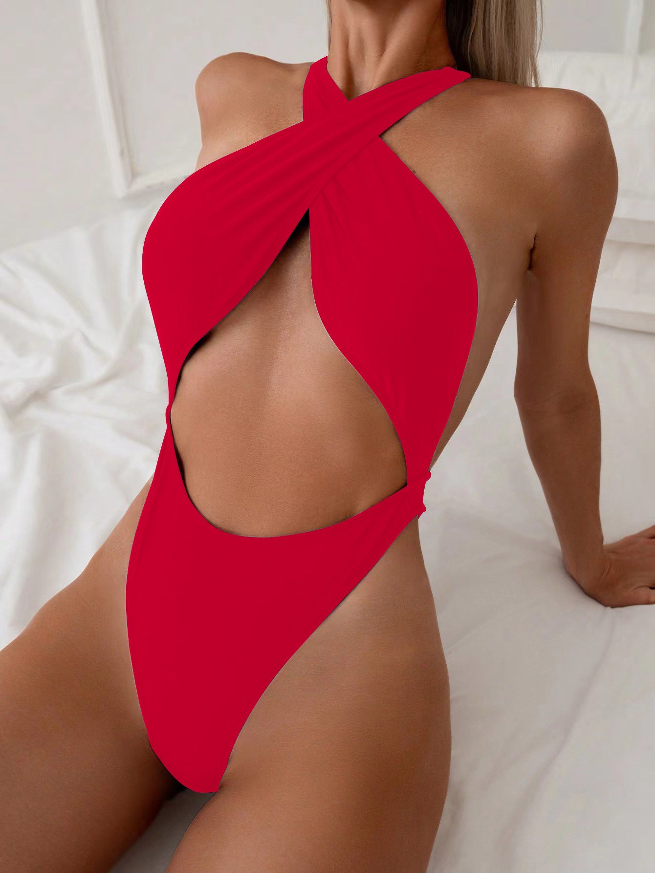 Women’s One-Piece Neck-Tie Swimsuit