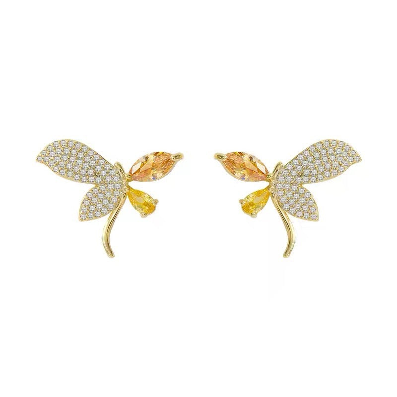 Golden Crystal Butterfly Earrings