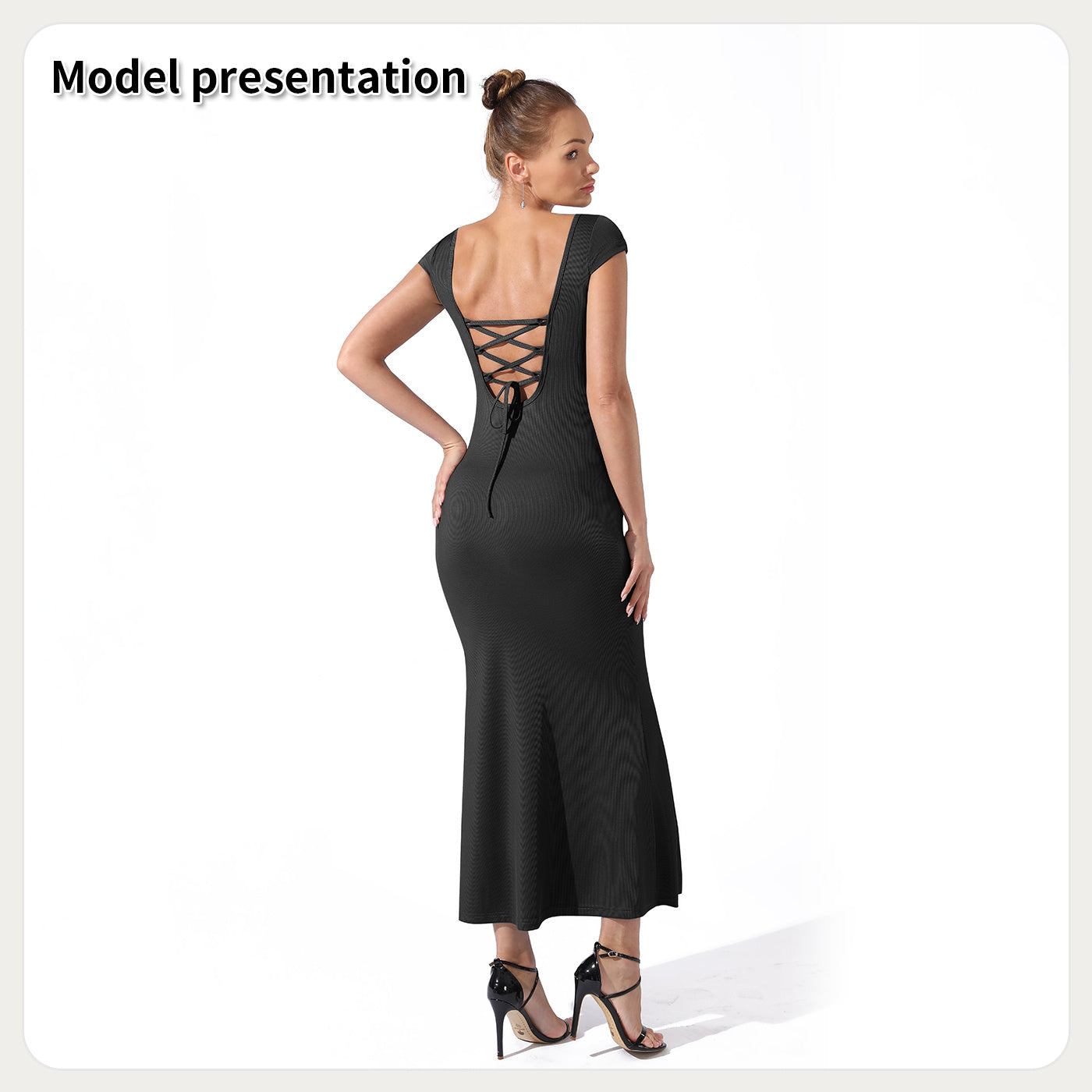 Elegant Slim Fit Ankle-Length Evening Dress – Black Halter Style