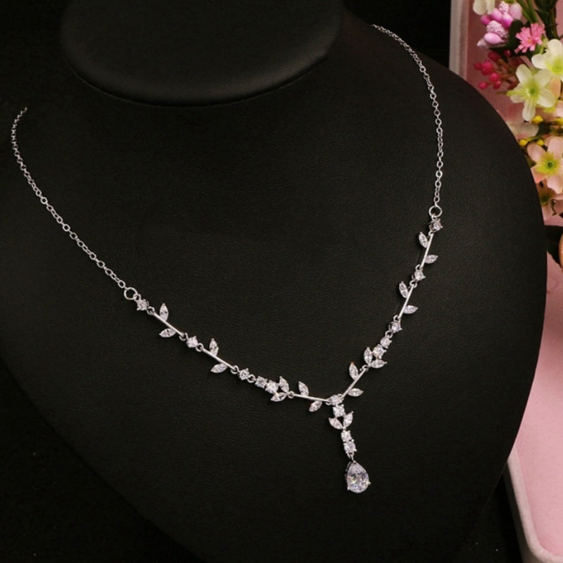 Simple Zircon Bridal Necklace & Earrings Set