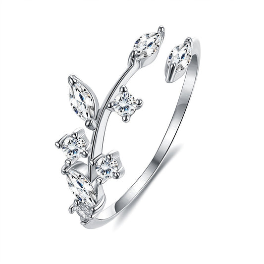 crystal Leaf Vine Adjustable Ring