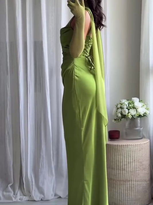 Flowy Pleated Maxi Dress with Straps