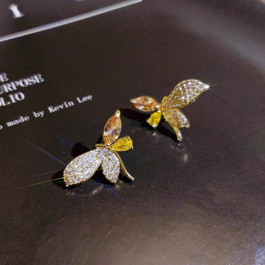 Golden Crystal Butterfly Earrings