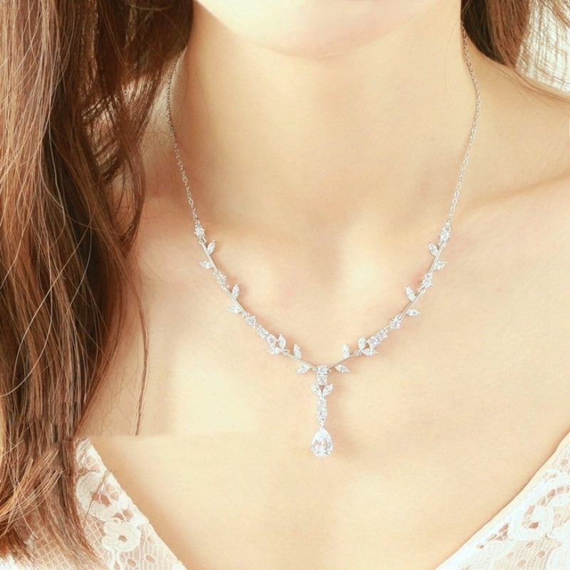 Simple Zircon Bridal Necklace & Earrings Set