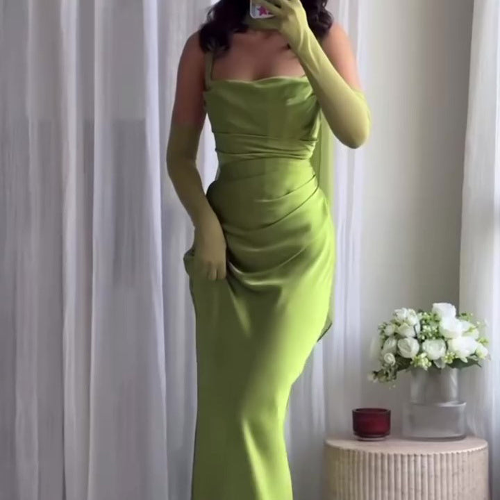 Flowy Pleated Maxi Dress with Straps