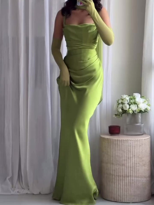 Flowy Pleated Maxi Dress with Straps