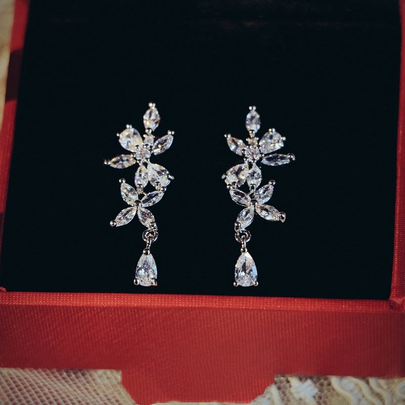 French Zircon Leaf Bridal Necklace & Earrings Set