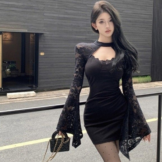 Sexy Lace Backless Party Dress – Slim Fit