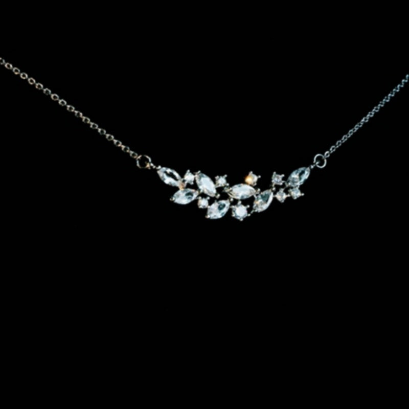 French Zircon Leaf Bridal Necklace & Earrings Set