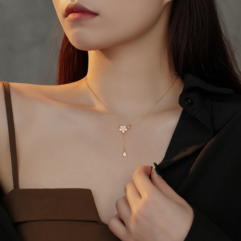 Japanese Cherry Blossom Clavicle Necklace